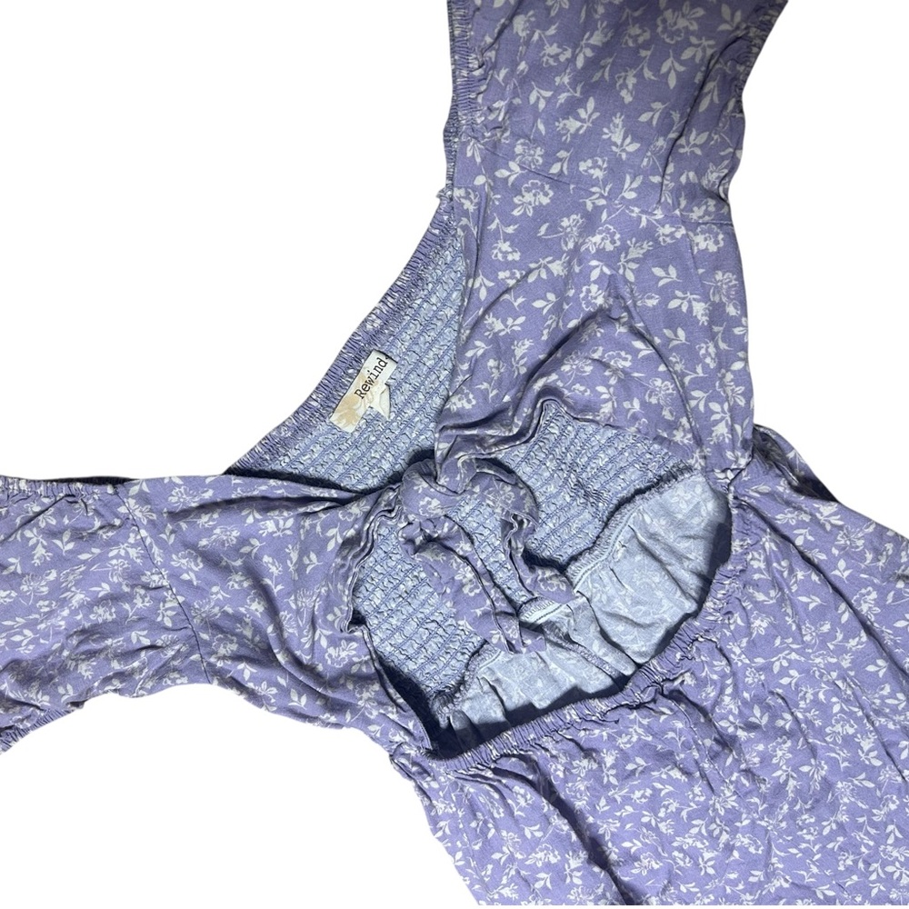Rewind Lavender Floral Smocked Jumpsuit Puff Sleeve Wide Leg Size L